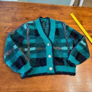 Anthropologie English Factory Teal and Black Knit Sweater size medium